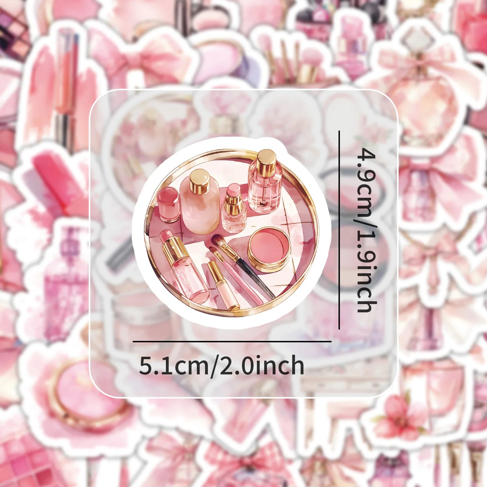 50Pcs Pink Cosmetics Sticker Ins Girl Heart Red Perfume Graffiti Waterproof Sticker
