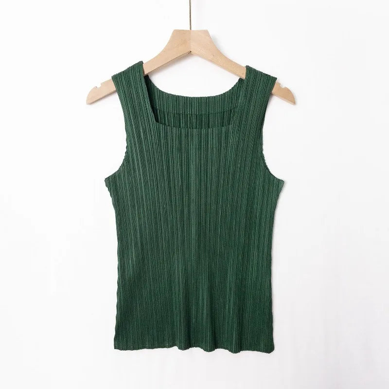 Miyake Pleated Vest 2026 Summer New Sleeveless T-Shirt Simple Fashion Elegant Casual Base Shirt Women's Lightweight Stretch Top