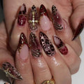 24Pcs Y2k Almond Acrylic Nails Full Cover 3D Diamond Black Nail Art Sweet Cool French Wearable Fake Nail Manicure Tips for Girls