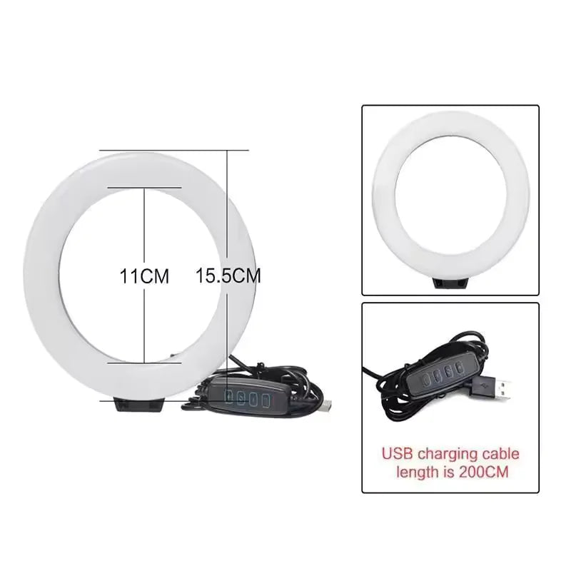 Desk Ring Fill Light 16cm Dimmable LED Ring Light with Tripod Stand Angle Adjustable USB Interface for Video Live Stream Makeup