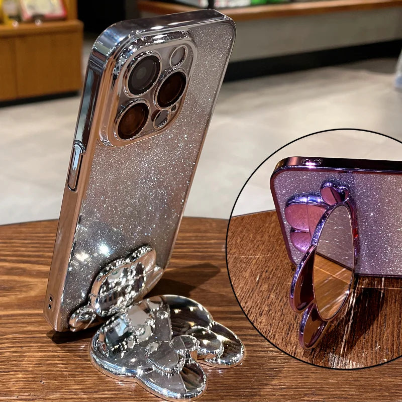 Exquisite Rabbit Makeup Mirror Bracket Shell for IPhone 15 14 13 12 PRO Mini Xs Max X Xr Se 2020 7 8 Plus Shockproof Phone Case