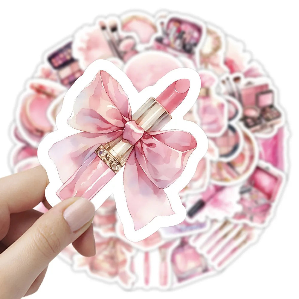 50Pcs Pink Cosmetics Sticker Ins Girl Heart Red Perfume Graffiti Waterproof Sticker