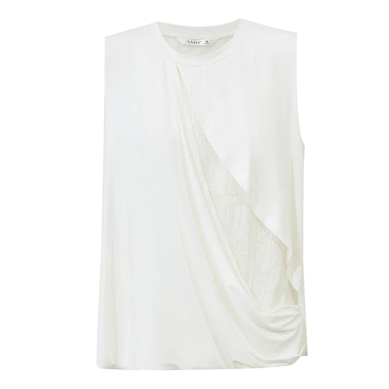 Amii Women's Camisole 2026 Summer New Round Neck Stretch Jacquard Patchwork Tank Top Casual Sleeveless Vest For Women 12652011