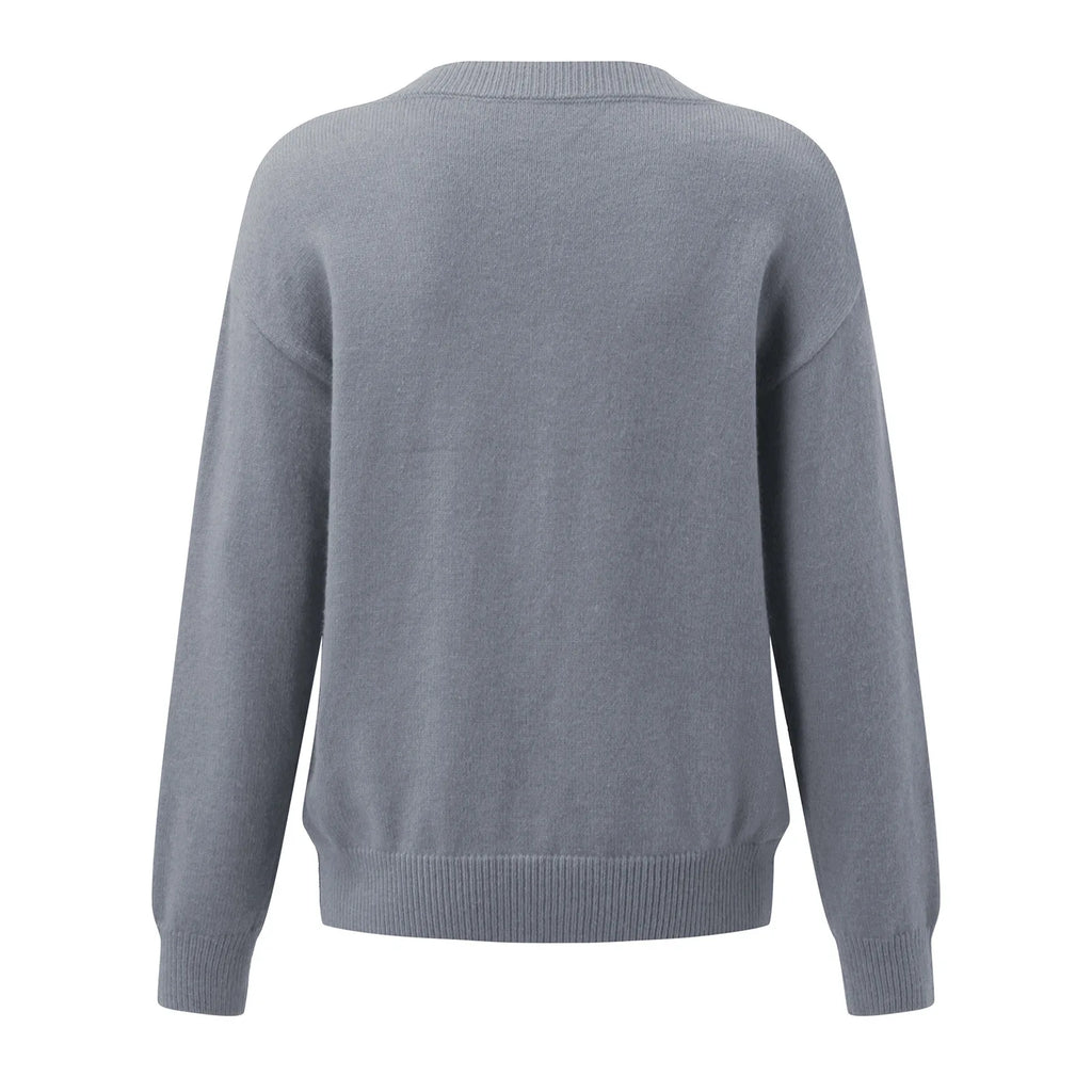 Sweater Women Pullover Knitting Top Jumper V Neck Solid Color Thick Knitwear 2025 Autumn Winter Knitted Tops Office Lady Casual