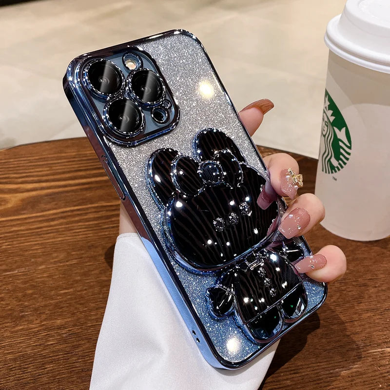 Exquisite Rabbit Makeup Mirror Bracket Shell for IPhone 15 14 13 12 PRO Mini Xs Max X Xr Se 2020 7 8 Plus Shockproof Phone Case