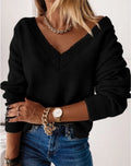 Sweater Women Pullover Knitting Top Jumper V Neck Solid Color Thick Knitwear 2025 Autumn Winter Knitted Tops Office Lady Casual