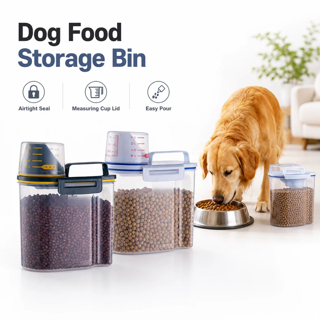Japanese Rice Container Airtight Pet Food Storage Bin for Dog Cat with Measuring Cup Clear PP Square Kitchen Cereal Box