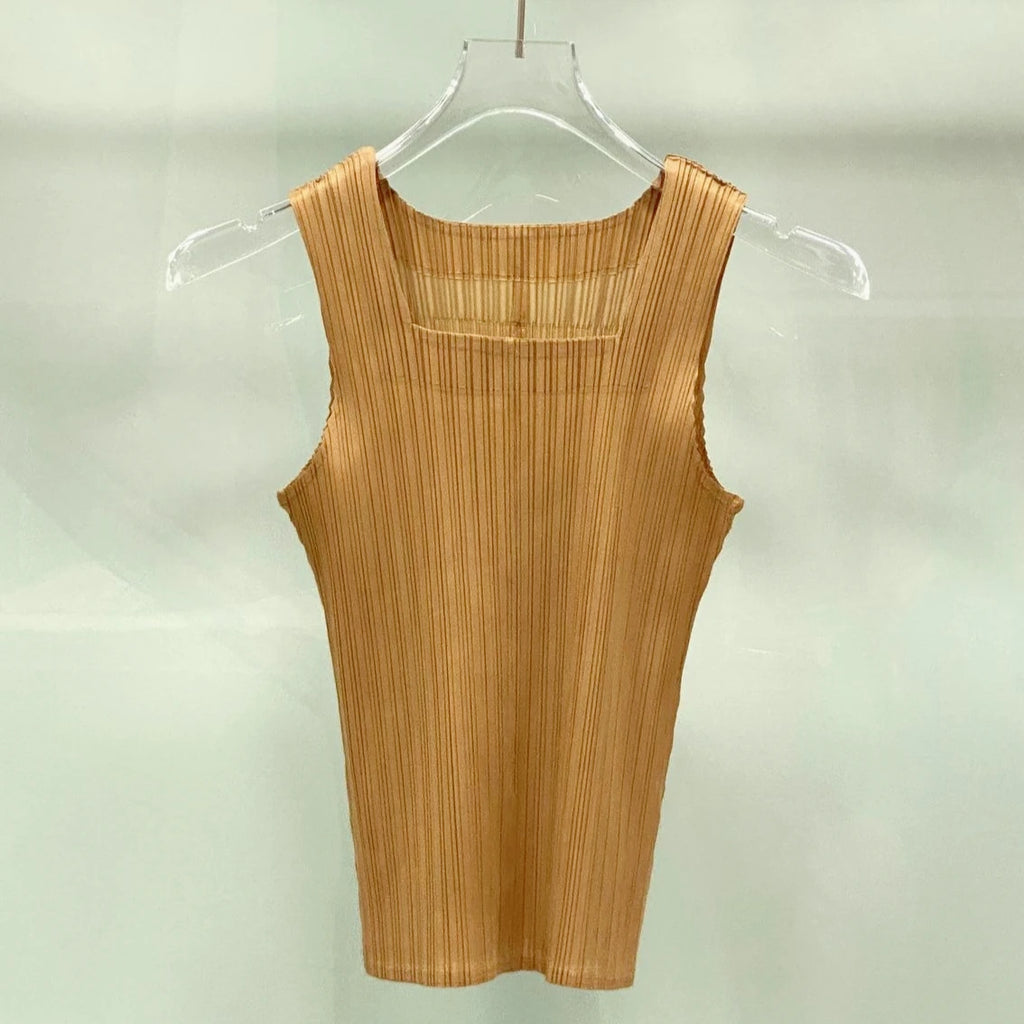 Miyake Pleated Vest 2026 Summer New Sleeveless T-Shirt Simple Fashion Elegant Casual Base Shirt Women's Lightweight Stretch Top
