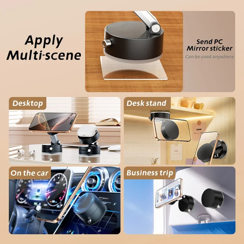 Mobile Phone Vacuum Suction Cup Holder Foldable Desk Stand for iPhone Android Kitchen Lazy Vacuum Double Sided Magnetic Bracket