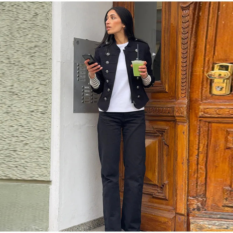 Napoleon Women Jackets Coat Solid Single Breasted Pad Shoulder Loose Outwear 2026 Female Spring New Chic Elegant Coats Jackets