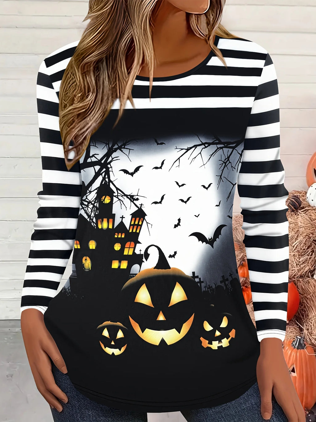 Halloween Women Sweatshirt Designer Round Neck Long Sleeve Loose Casual Autumn Gradient Spider Web Fun Pattern Print Tops