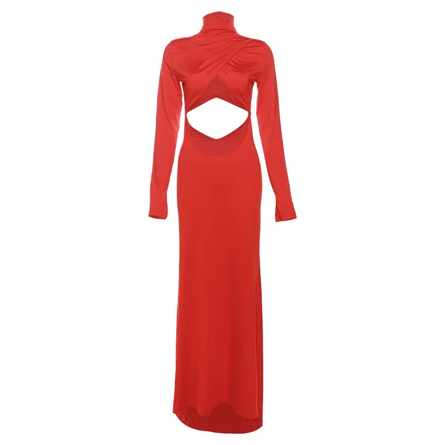 Weird Puss High Neck Women Dress Hollow Out Irregular Back Floor-Length Waistless Skinny Sexy Chirstmas Festival Partywear Robe