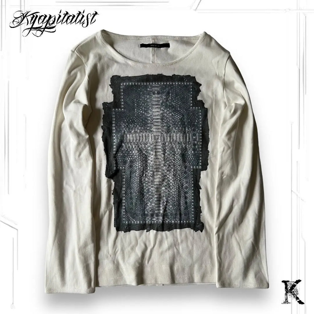 Y2K American Cross Pattern Long Sleeve T-shirt Fashion Round Neck Oversized T-shirt Street Casual Gothic Top