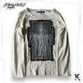 Y2K American Cross Pattern Long Sleeve T-shirt Fashion Round Neck Oversized T-shirt Street Casual Gothic Top
