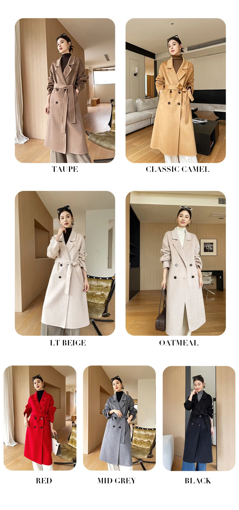 Notch Lapel Wool Coat Drop-Shoulder Women 100% Wool Loose Overcoat Double-Layers Autumn Winter Long Jacket Thick Trench Coat #24