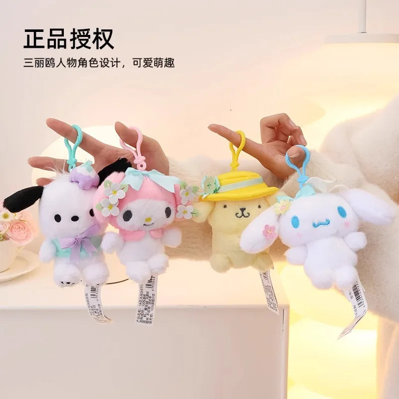 Sanrio Hello Kitty Kuromi Melody Pachacoo Cinnamoroll Stuffed Plush Toys Pendant Cute KT Keyring Anime Keychain Christmas Gift