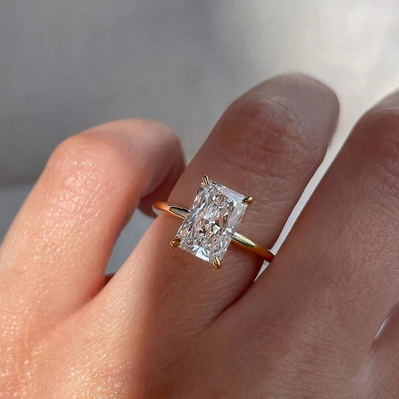 Huitan Dainty Sparkling Rings with Rectangular CZ Fresh Stylish Engagement Accessories for Women Chic Shiny Modern Party Jewelry