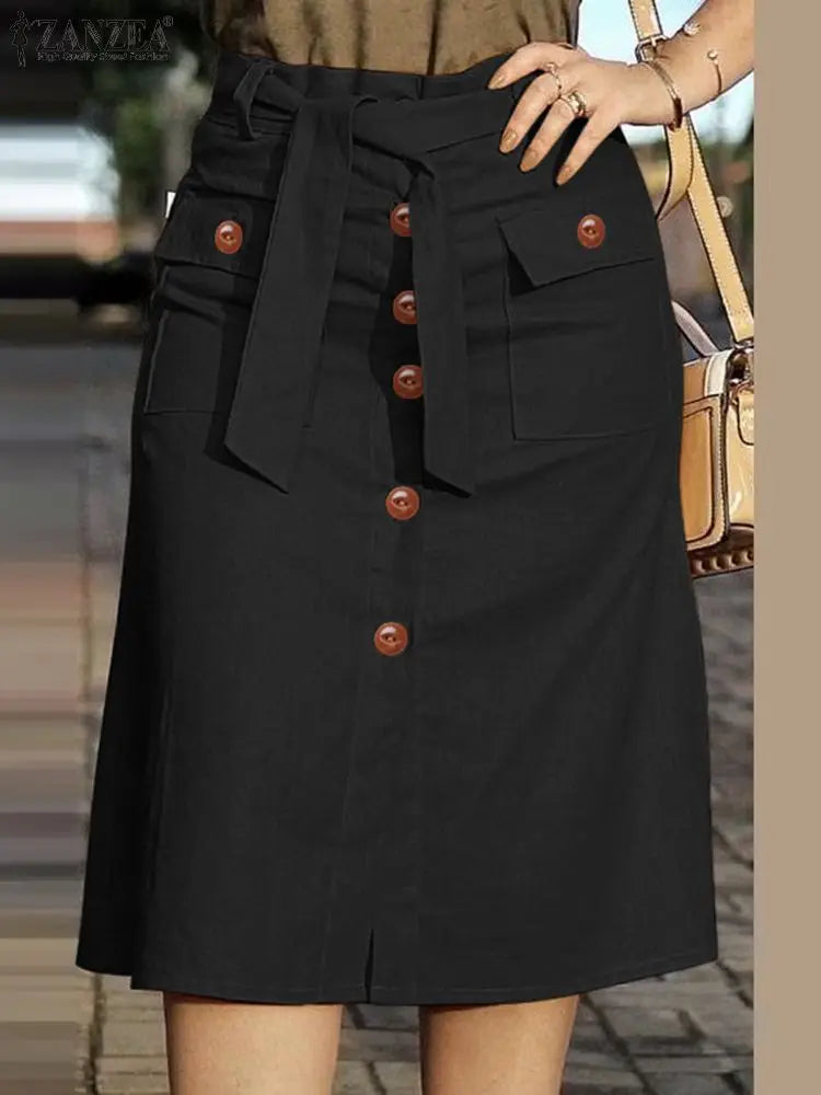 2024 ZANZEA Women High Waist Solid Cargo Skirt Fashion Summer Skirts OL Work Knee-length Faldas Saia Casual Party Club Jupe