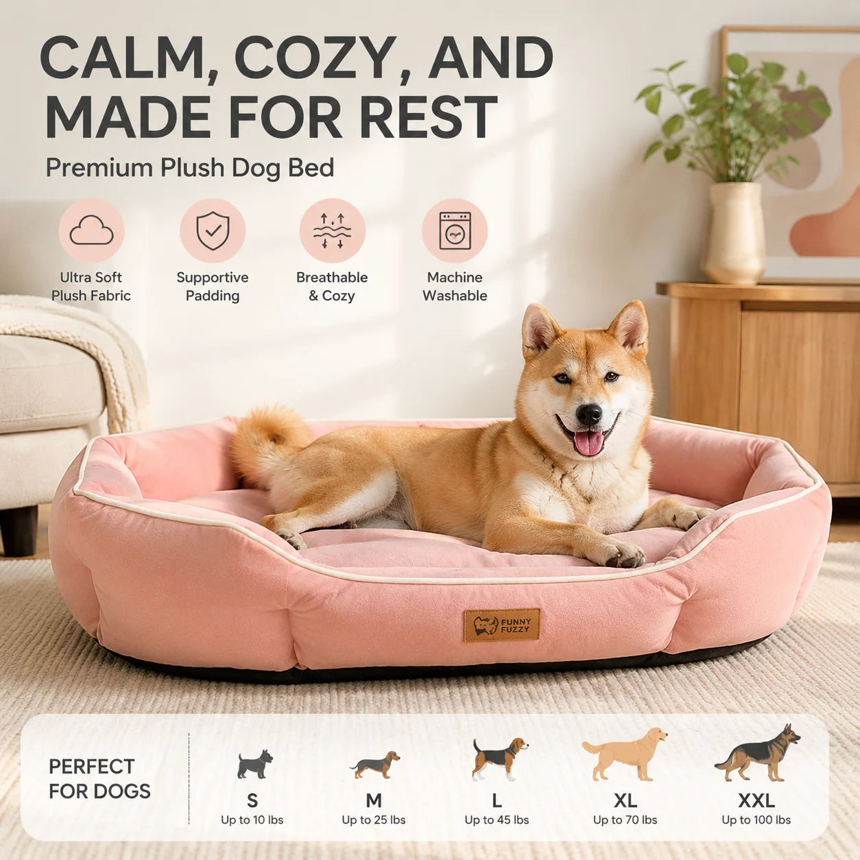 Dog Bed Orthopedic Plush Calming Sofa Pet Bed Donut Nest Soft Washable PP Cotton Support Cushion for Small Medium Large Dogs