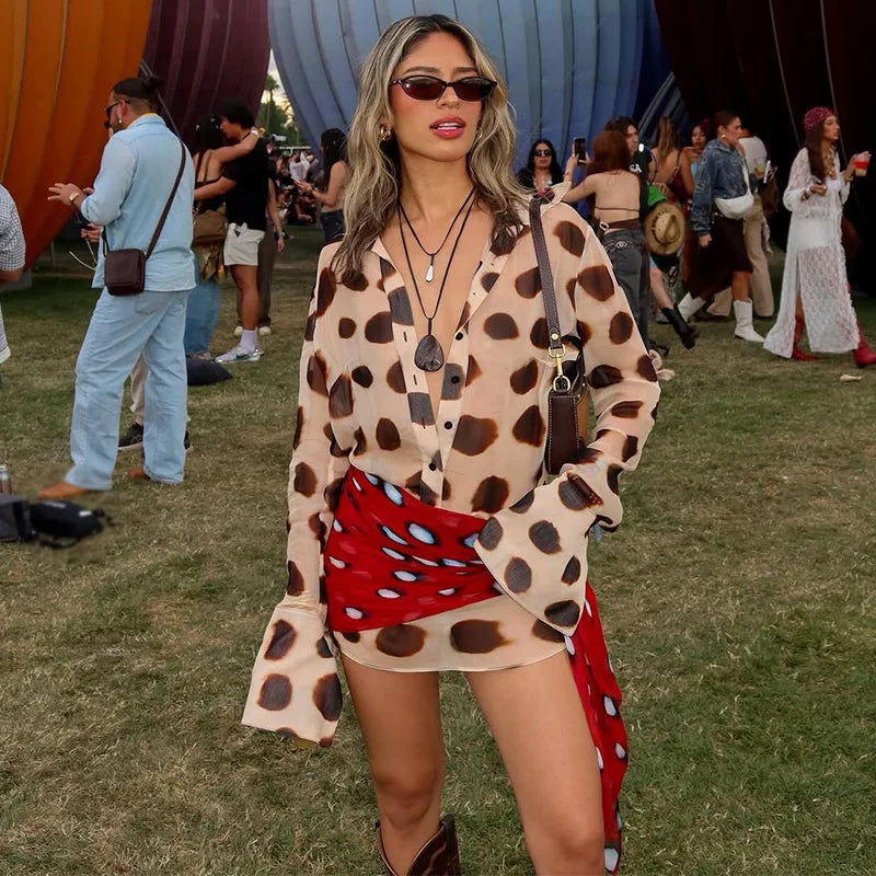 Sexy Leopard Women's Dress Full Sleeve Turn-down Collar Single Breasted Print Scarf Mini Dress 2026 Summer Chic Female Robe