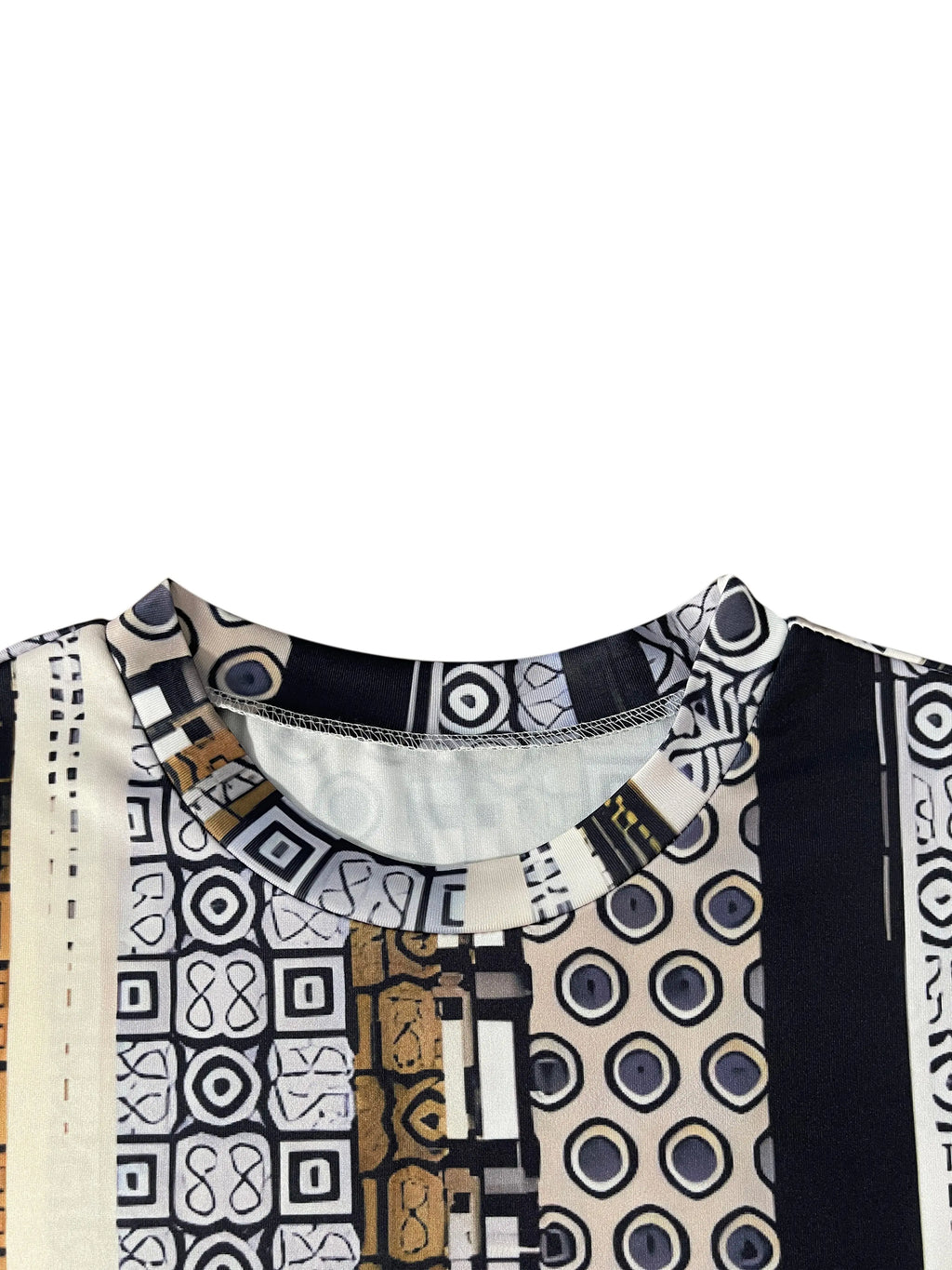 Women's Ethnic Print Long - Sleeve T - Shirt, Irregular Hem, Artistic Patterned Top, Casual Loose Fit, Unique Fashion for Daily