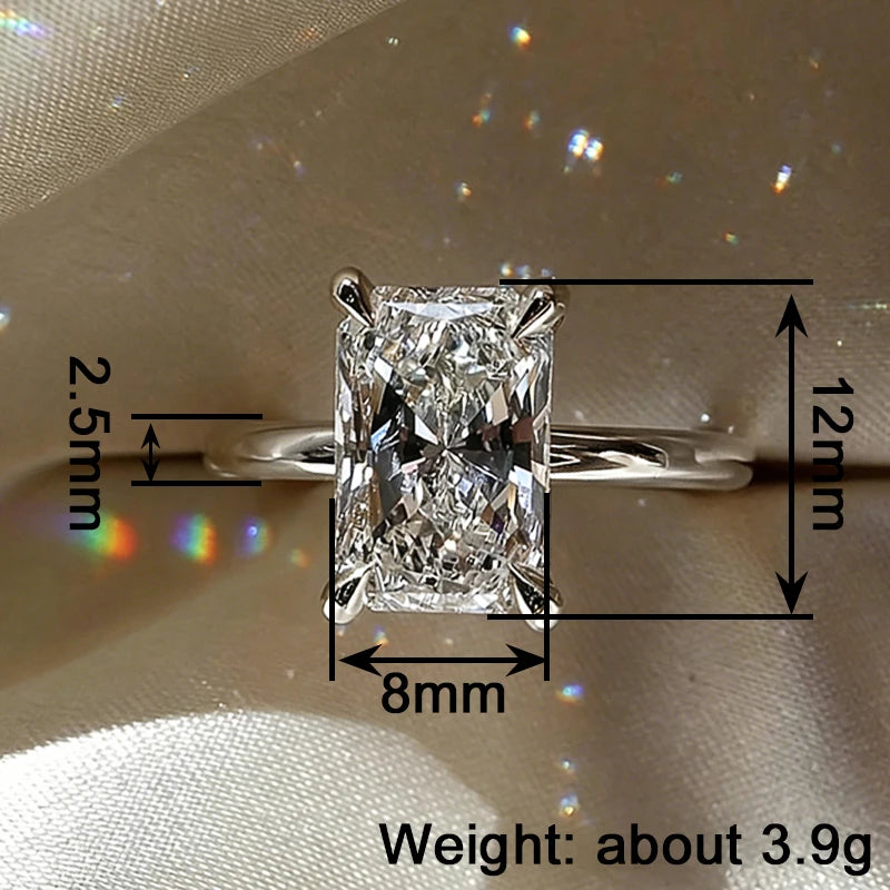 Huitan Dainty Sparkling Rings with Rectangular CZ Fresh Stylish Engagement Accessories for Women Chic Shiny Modern Party Jewelry
