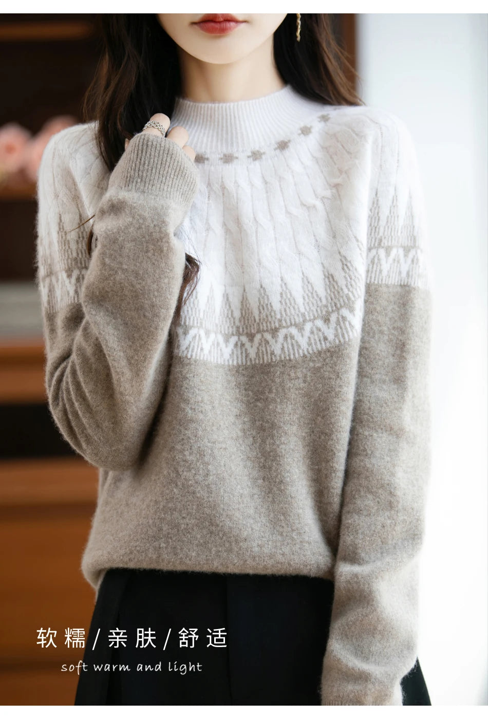 Autumn/Winter New Half High Neck Sweater 100% Wool Knitted Vintage Loose Fit Christmas Red Sweaters Chic Streetwear for Women
