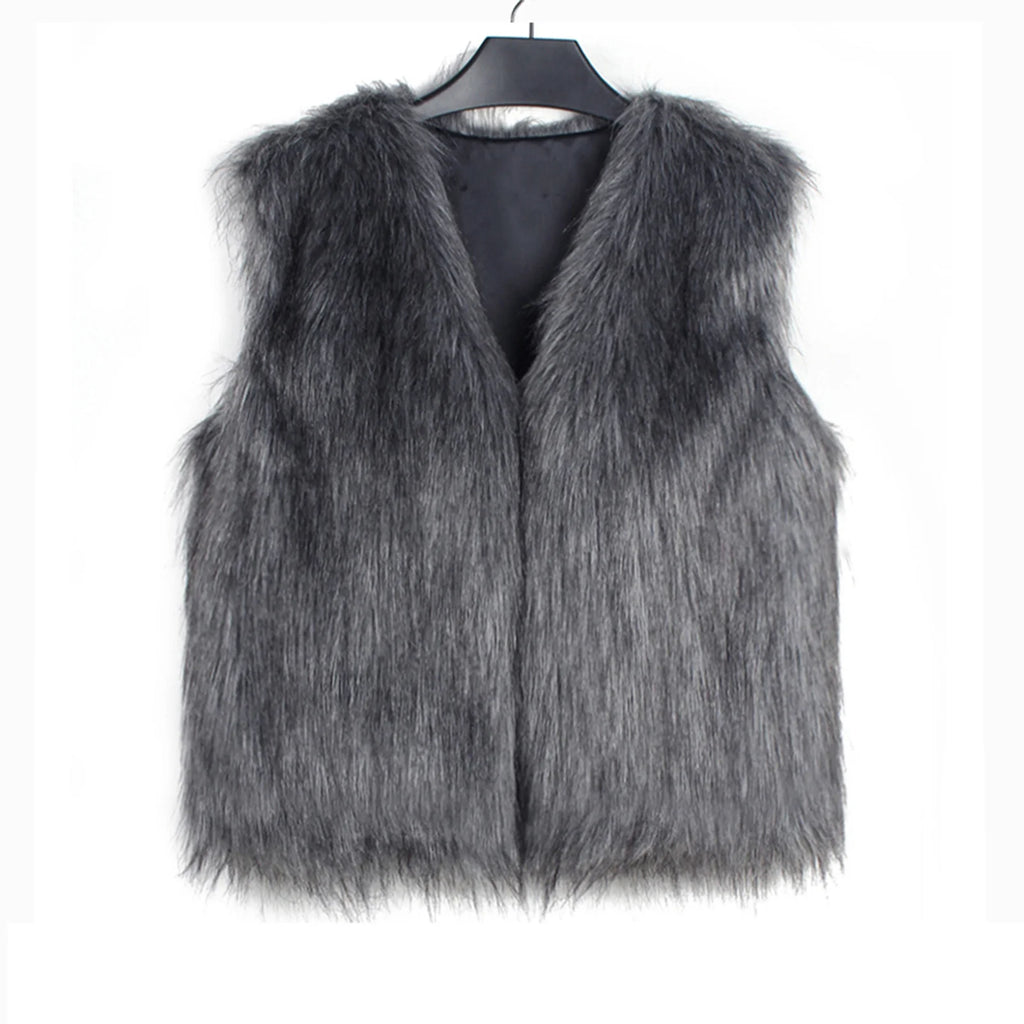 Women Gilet Fashion Solid Color Sleeveless Faux Fur Vest Open Front Jackets Vest Solid Outwear