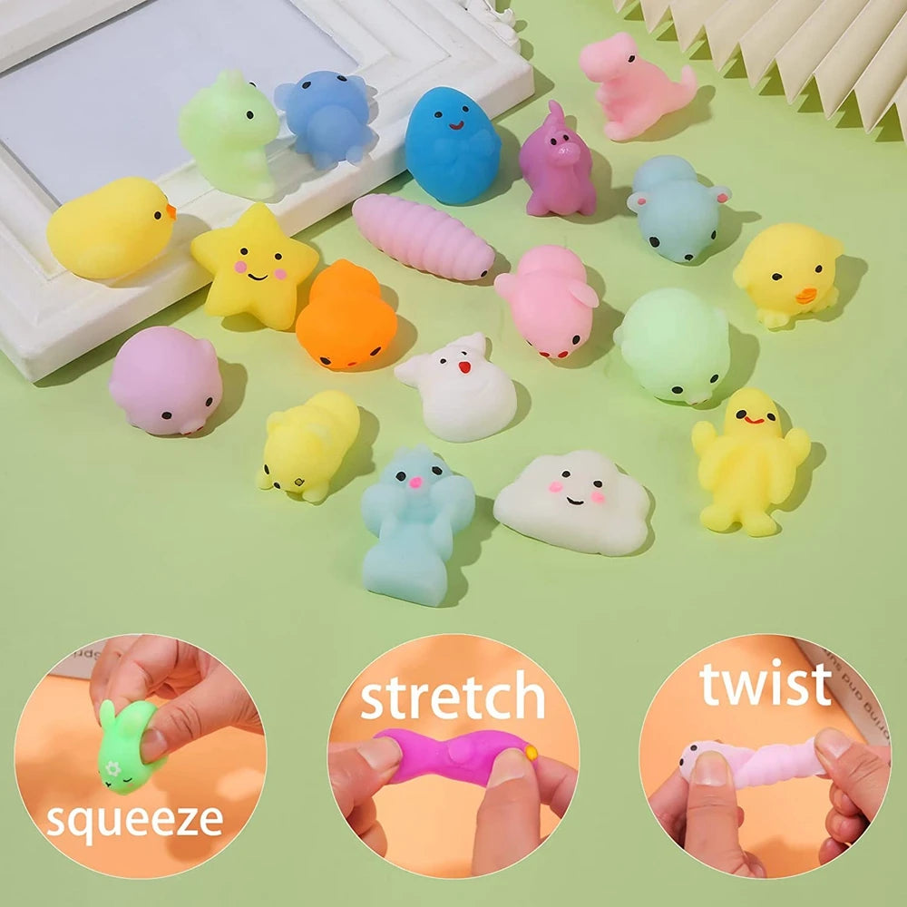 20Pcs Mochi Squishy Toy Kawaii Mini Animals Squishies Stress Relief Toys for Kids Boys Girls Birthday Gifts Party Favors Prizes