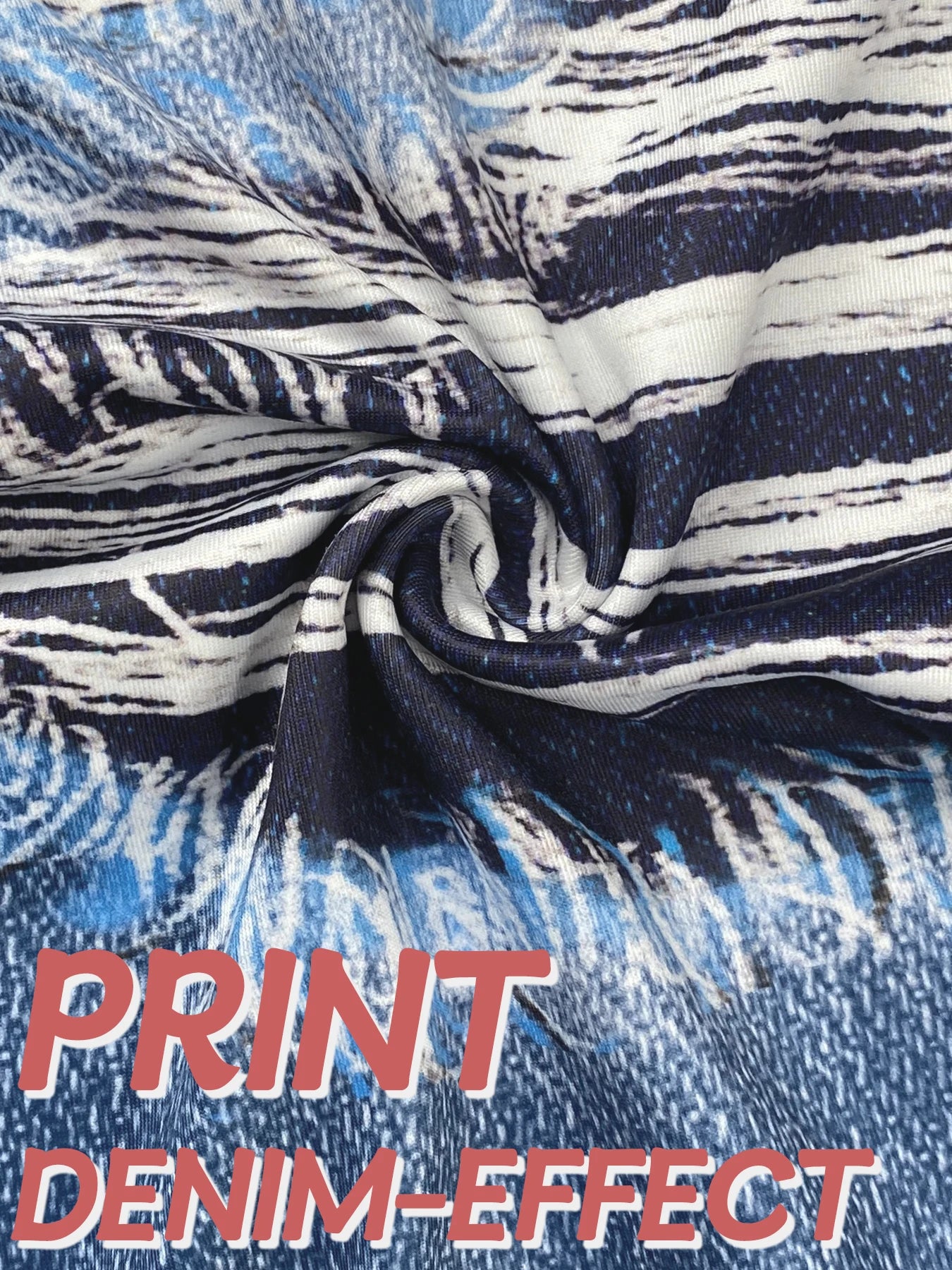 Plus-Size Women's Tight-Fitting Leggings with Faux Denim Print and Ripped Patterns, High-Elasticity Sports Pants, Comfortable, Casual, and Stylish Knit Long Pants