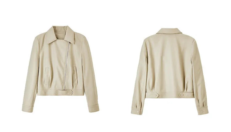 SENTUBILA Cropped Pu Leather Bomber Jacket Women 2026 Autumn Winter Vintage Lapel Zip Up Faux Leather Jacket Motorcycle Coats