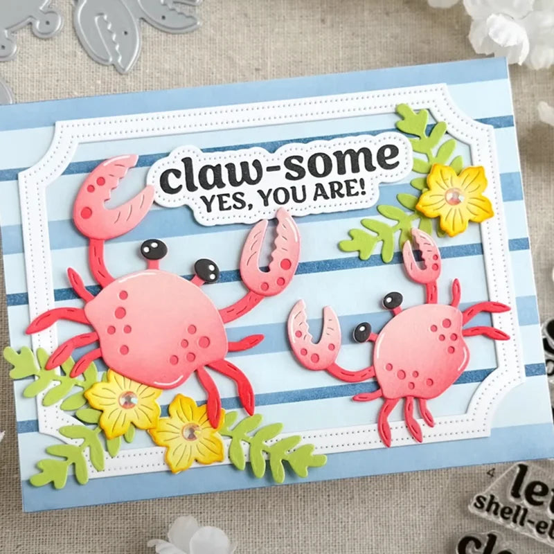 2025 June Summer Treasure Hunt Sentiments Clear Stamp Postage Collage Coastal Stencil Seashell Crab Die For DIY Greeting Card