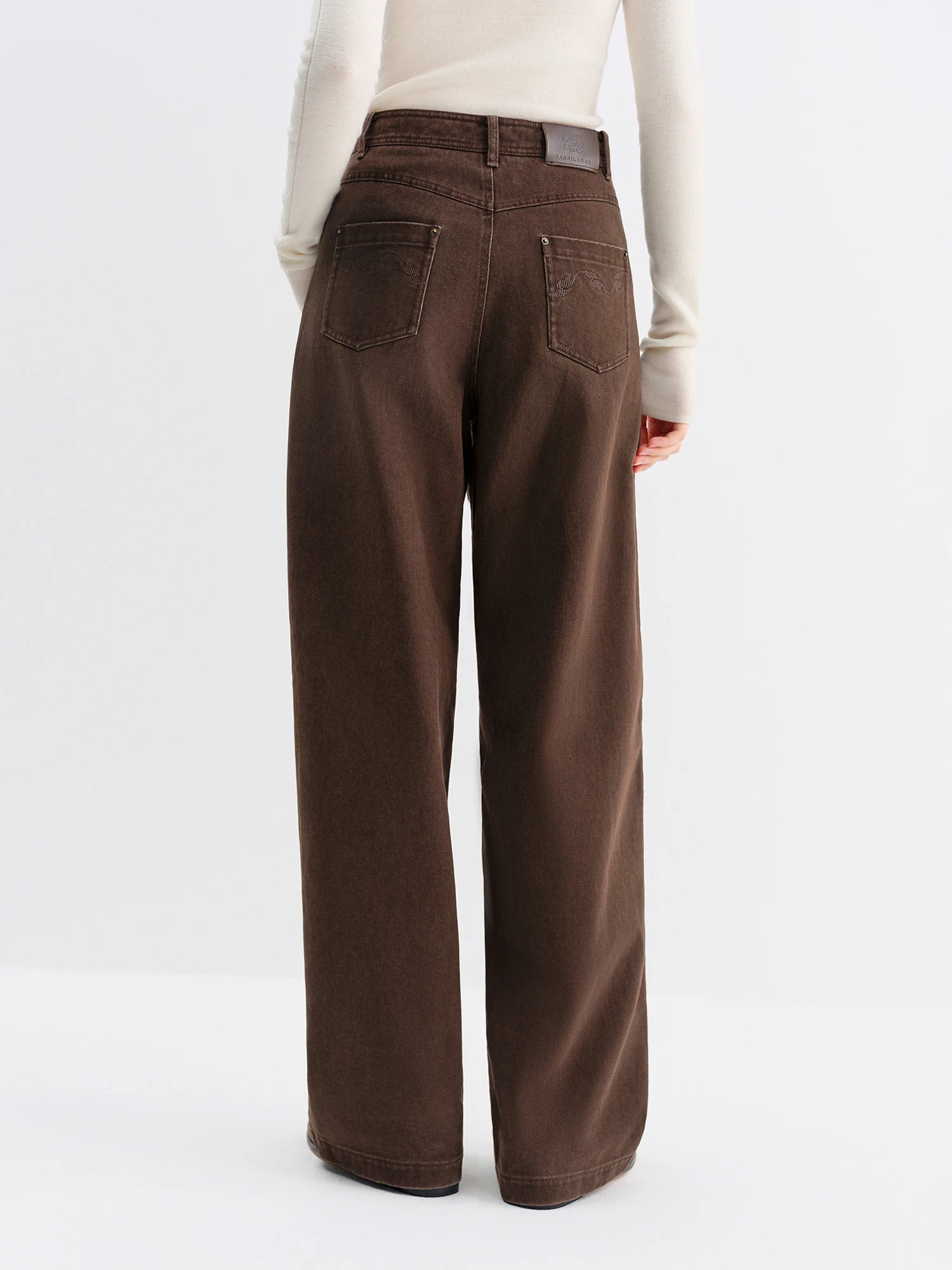 FSLE 2025 Winter Women's Vintage Washed Embroidered Banana Jeans Curved High Waist Wide Leg Trousers Slim Fit Retro Pants