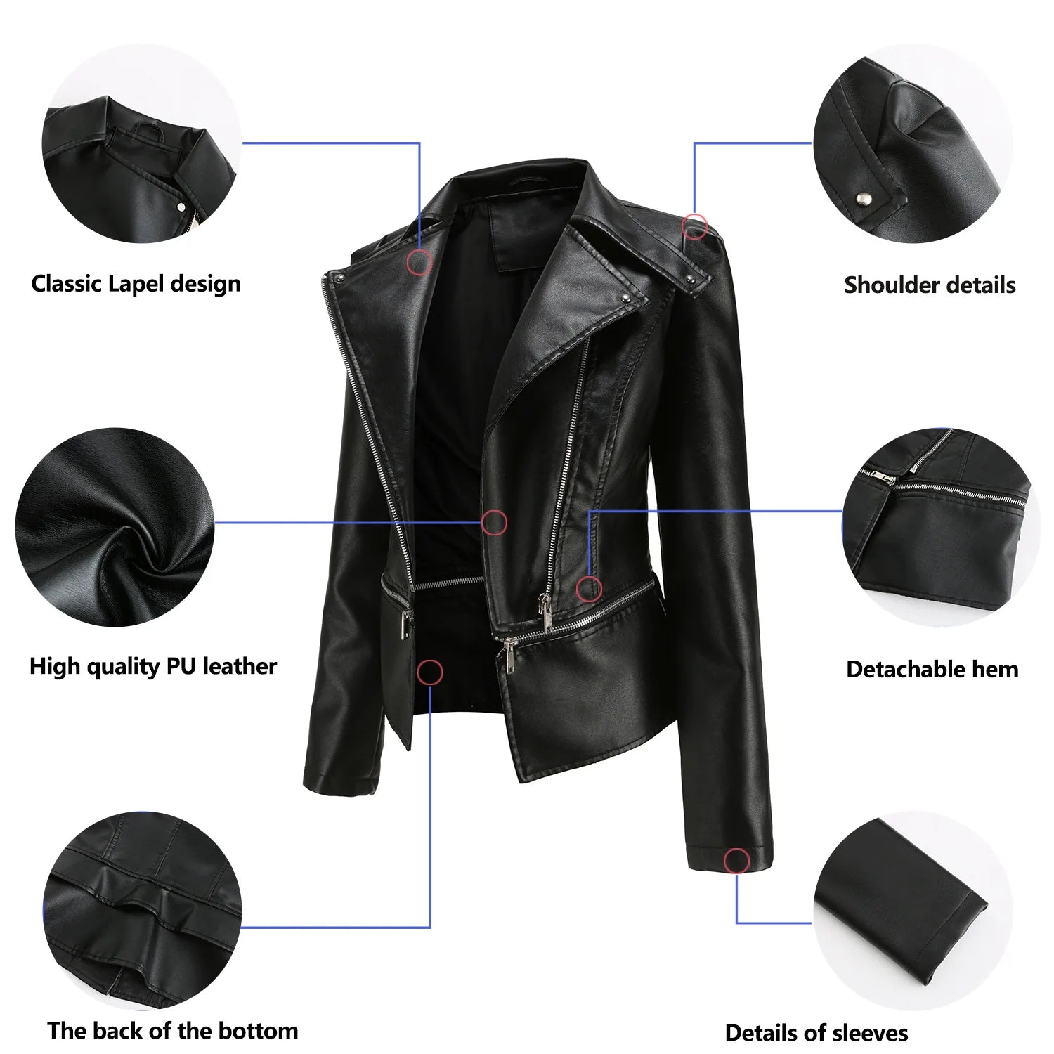 Women Faux Leather Coat Turn Down Collar Full Sleeve Jackets Zipper Casual Splice Coats Short Jacket Sexy Slim Fit Autumn