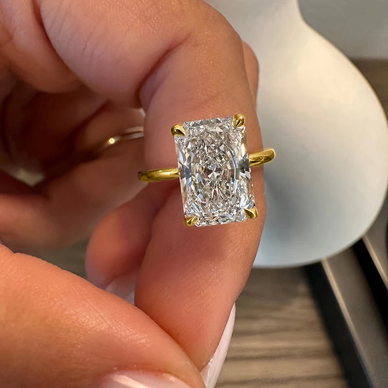Huitan Dainty Sparkling Rings with Rectangular CZ Fresh Stylish Engagement Accessories for Women Chic Shiny Modern Party Jewelry