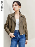 SENTUBILA Cropped Pu Leather Bomber Jacket Women 2026 Autumn Winter Vintage Lapel Zip Up Faux Leather Jacket Motorcycle Coats