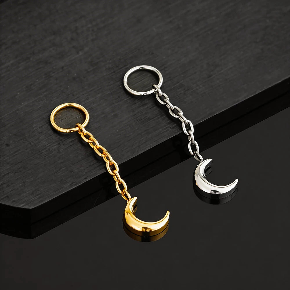Right Grand ASTM F136 Titanium Tiny Moon Dangle Charm Earring Drop Chain Celestial Cartilage Helix Lobe Conch Clicker Connector