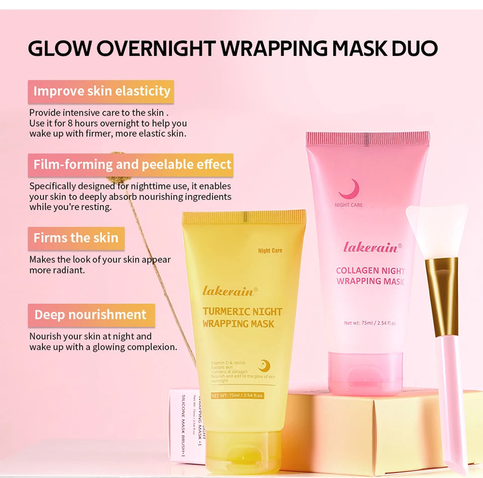 Glow night Wrapping Mask Deep Hydration Care Reduces Sagging&Dullness Even Skin Tone Mask Collagen Turmeric Hydrating Moisturize