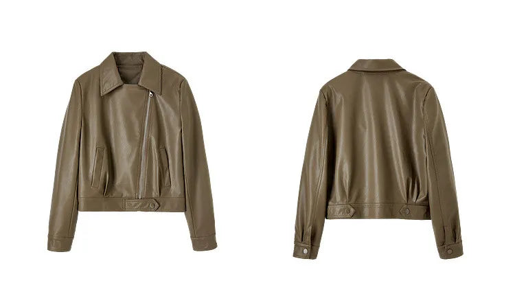 SENTUBILA Cropped Pu Leather Bomber Jacket Women 2026 Autumn Winter Vintage Lapel Zip Up Faux Leather Jacket Motorcycle Coats