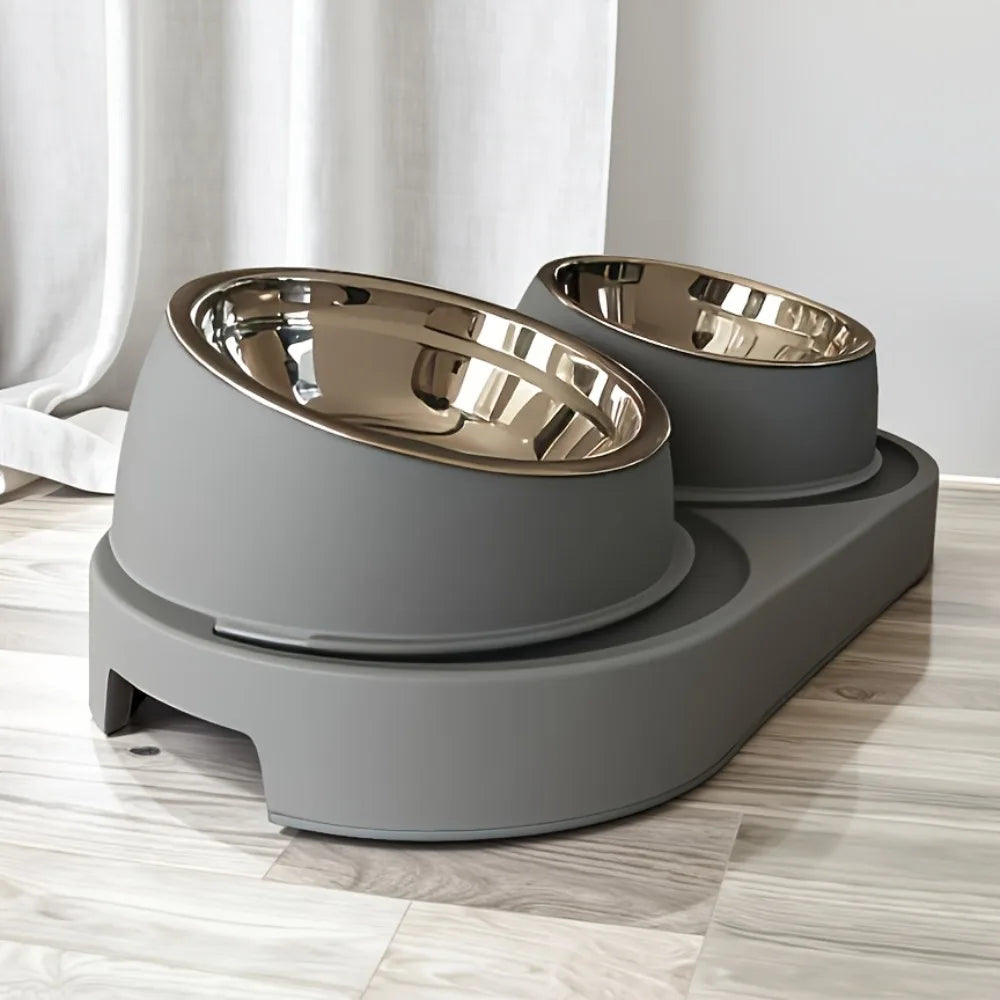 Heavy-duty Modern Elevated Dual Pet Food and Water Bowls • Detachable and Easy to Clean • Space-saving Dual-compartment Feeding