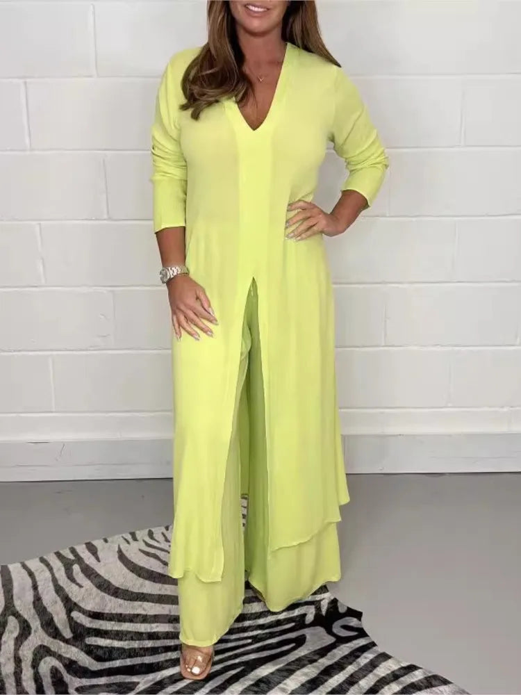 Autumn 2024 New Women's Clothing Solid Color Sexy Slim Fit Long Sleeved Top Long Pants Casual Comfortable Women's Two-piece Set