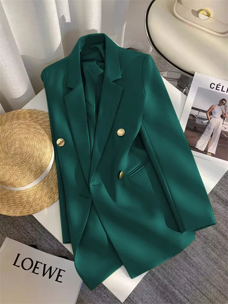 Women's Elegant Metal Buckle White Suit Jacket Casual Office Lady Blazer High-end Feel Western-style Clothes Spring Autumn 2025