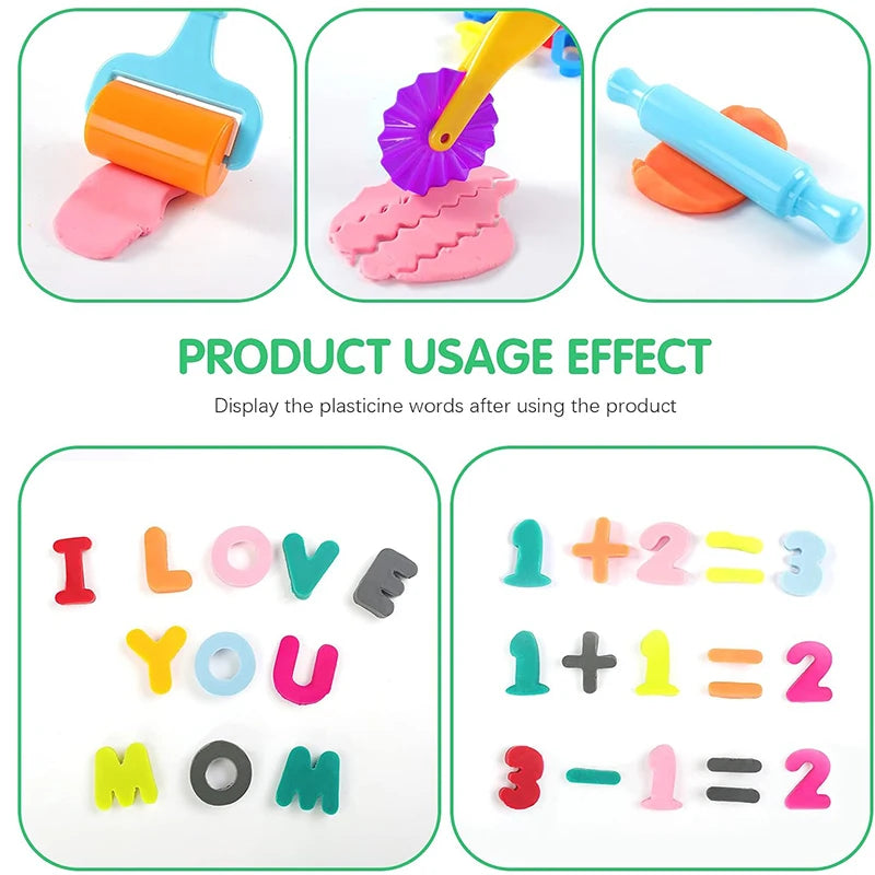 Playdough Tools Play Dough Set For Kids Letters Numbers Symbols Cutter Roller Alphabet Playdough Stamps Clay Accessories DIY Toy