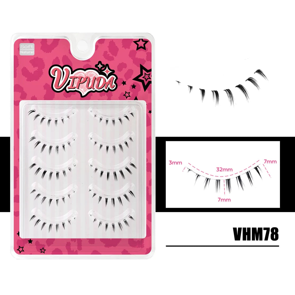 Vipuda Lower Lashes 5 Pairs Clear Band Bottom Lashes Natural Wispy Handmade Under Eye Lashes Extensions Soft Fake Lashes Pack