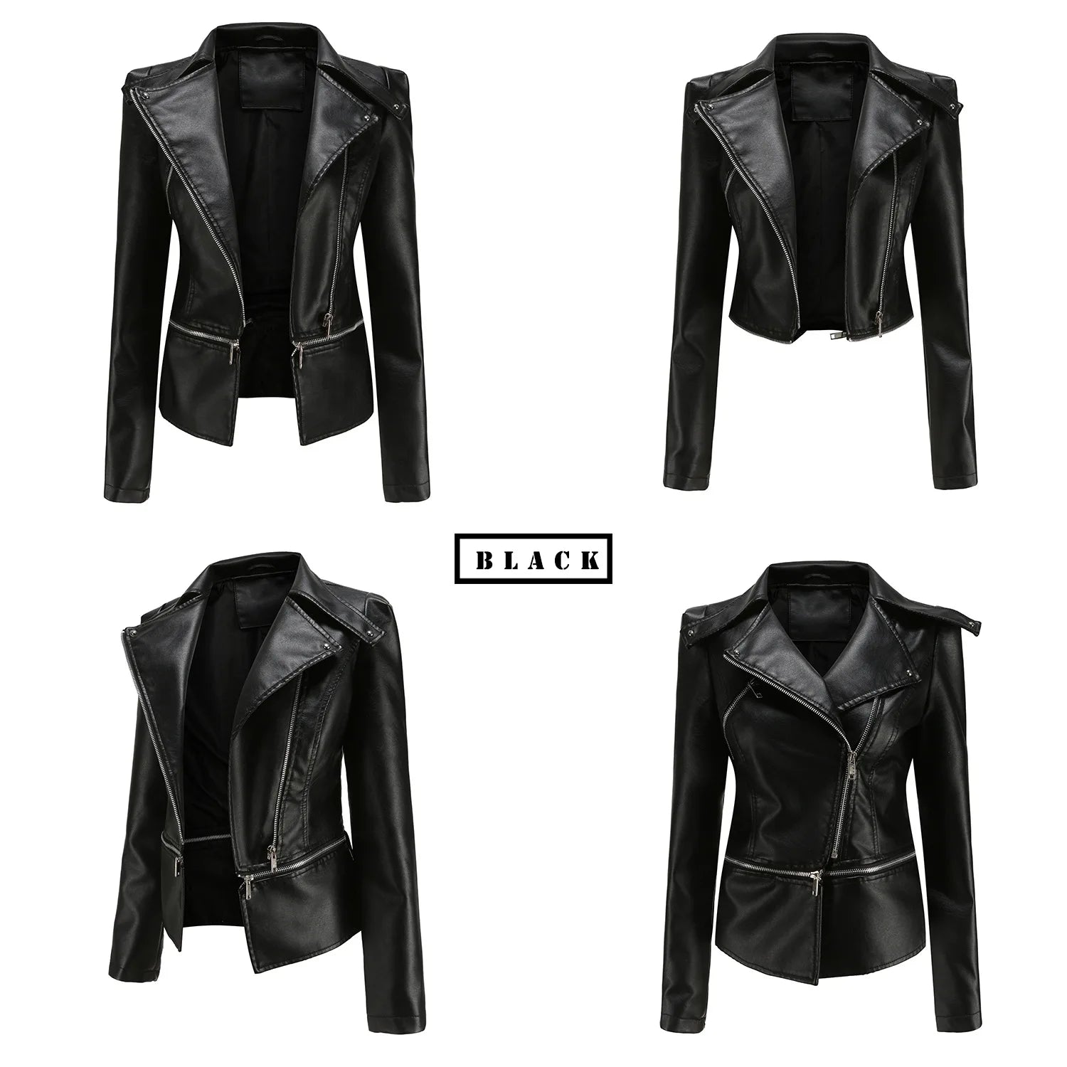 Women Faux Leather Coat Turn Down Collar Full Sleeve Jackets Zipper Casual Splice Coats Short Jacket Sexy Slim Fit Autumn