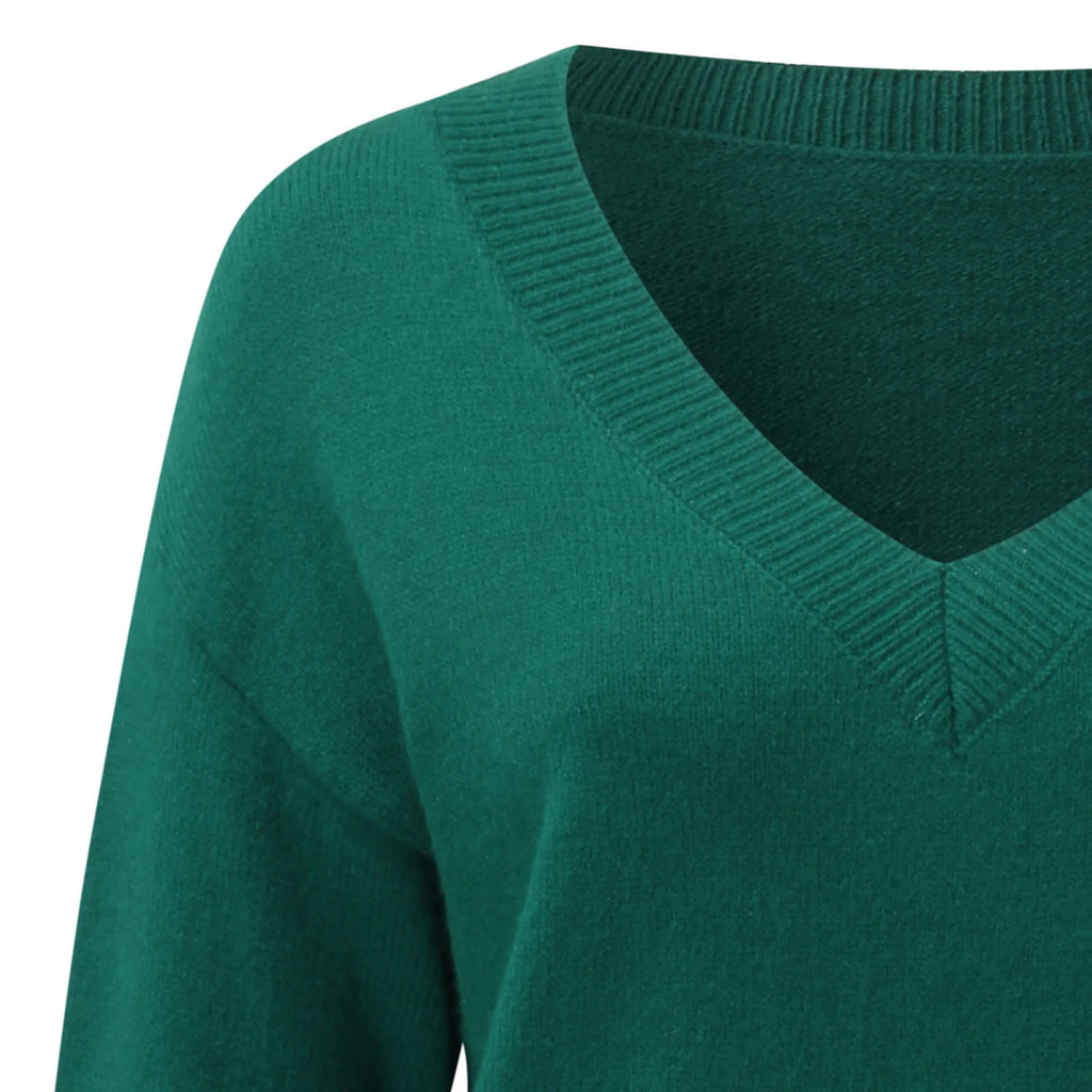 Sweater Women Pullover Knitting Top Jumper V Neck Solid Color Thick Knitwear 2025 Autumn Winter Knitted Tops Office Lady Casual
