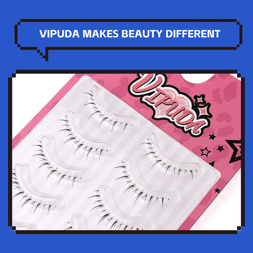 Vipuda Lower Lashes 5 Pairs Clear Band Bottom Lashes Natural Wispy Handmade Under Eye Lashes Extensions Soft Fake Lashes Pack