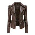 Women Faux Leather Coat Turn Down Collar Full Sleeve Jackets Zipper Casual Splice Coats Short Jacket Sexy Slim Fit Autumn