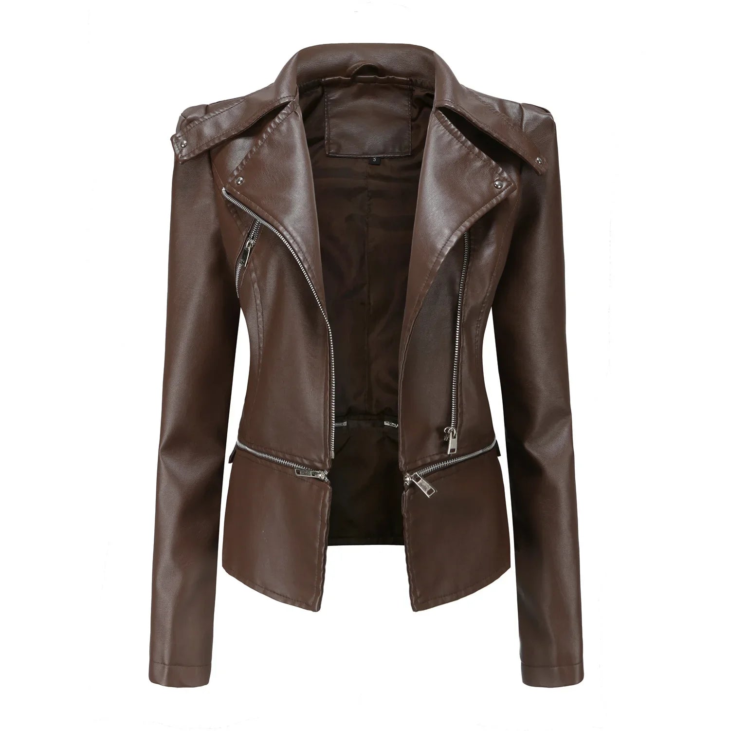 Women Faux Leather Coat Turn Down Collar Full Sleeve Jackets Zipper Casual Splice Coats Short Jacket Sexy Slim Fit Autumn
