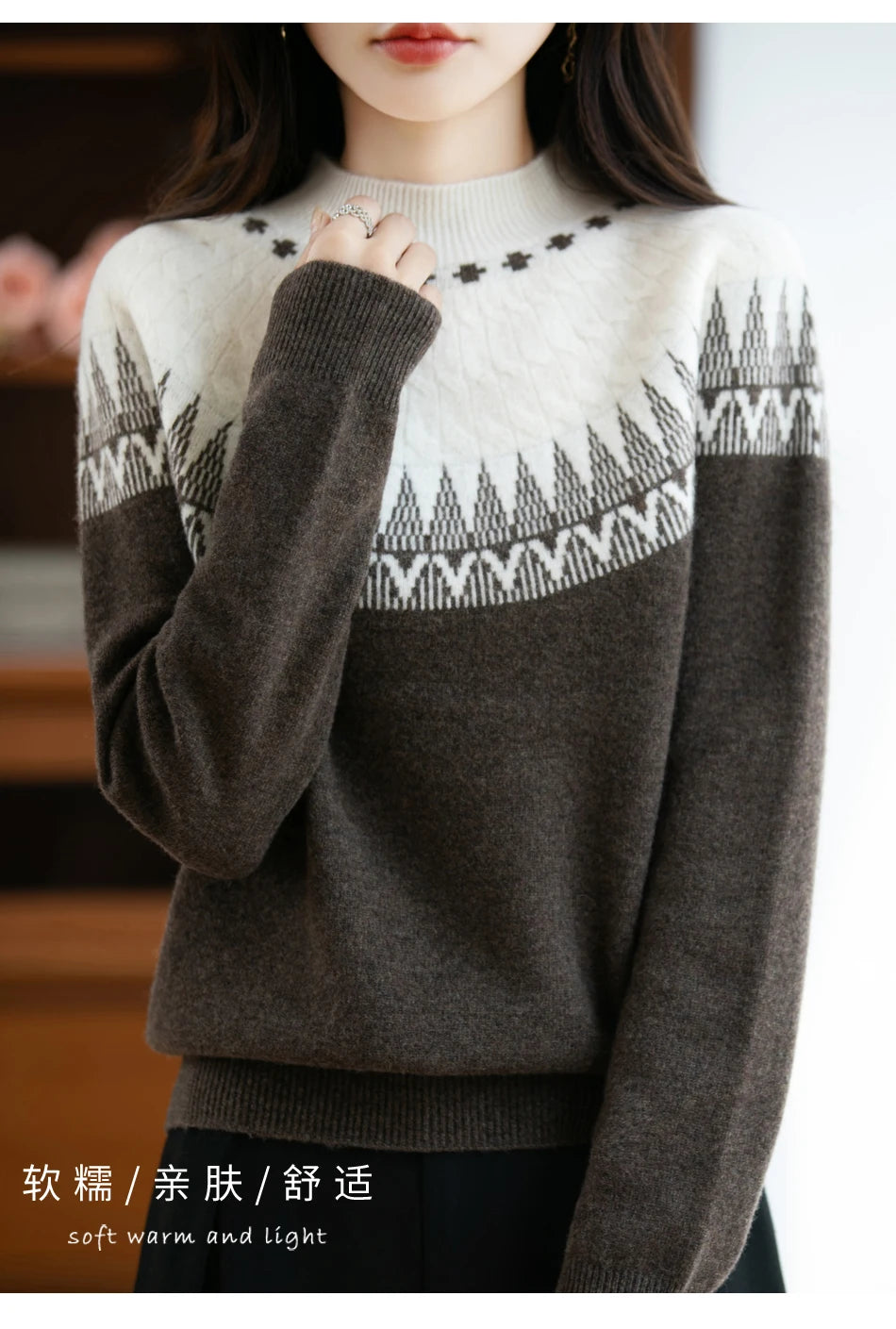 Autumn/Winter New Half High Neck Sweater 100% Wool Knitted Vintage Loose Fit Christmas Red Sweaters Chic Streetwear for Women